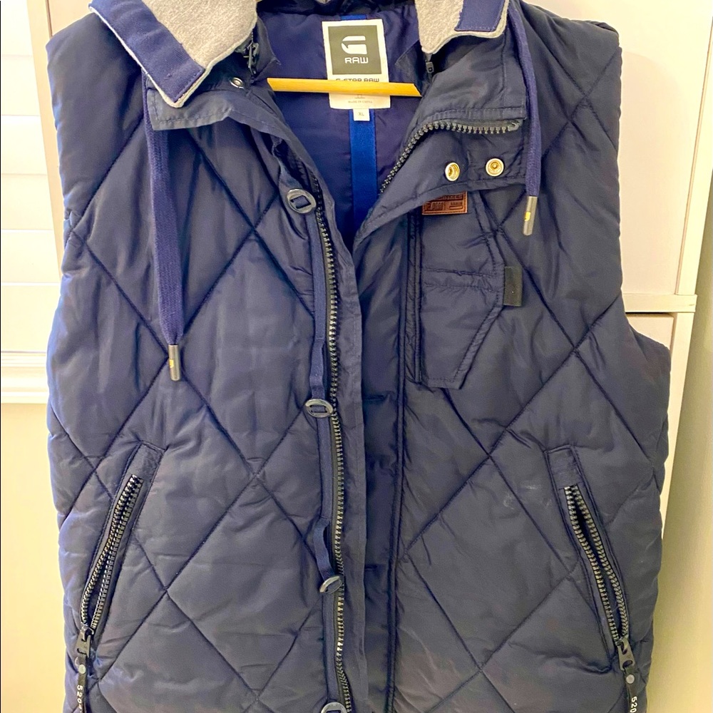 G-star raw denim Doonray quilted weather vest with hoodie